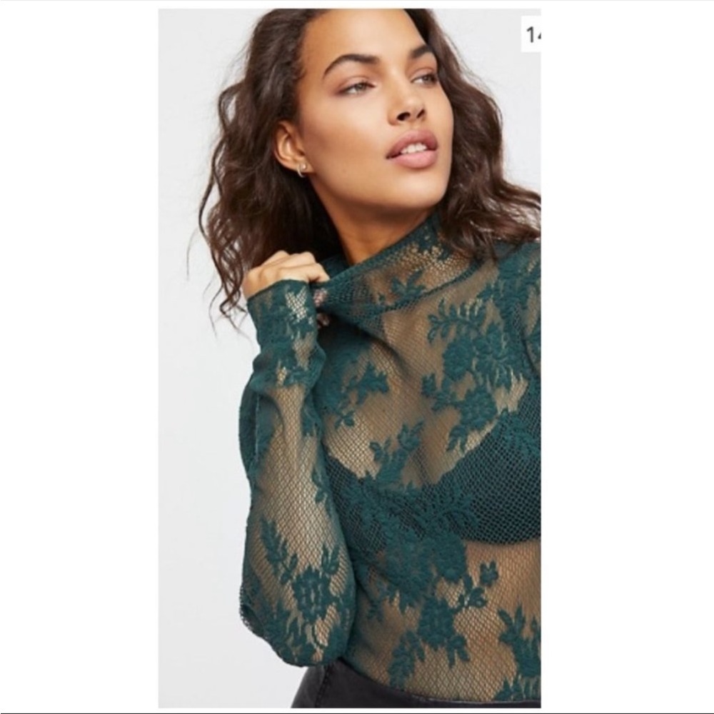 Free people lace turtleneck teal size small
